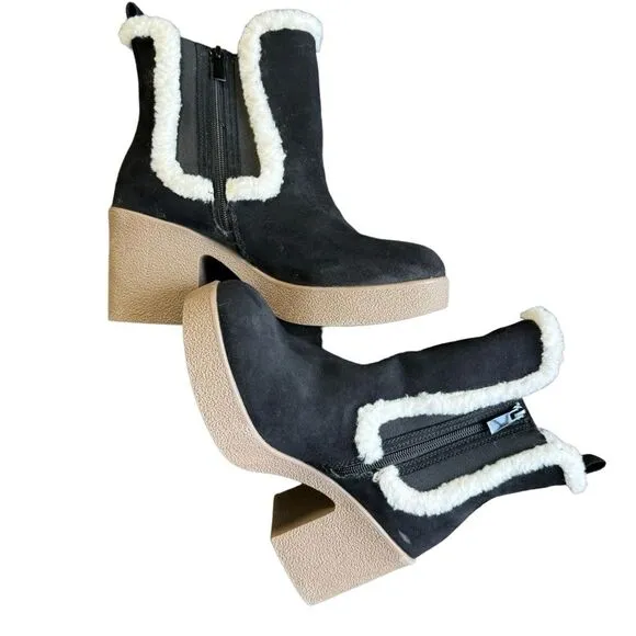 Torrid Shearling Trim Platform Bootie Size 8 Wide Width Shoes Black
