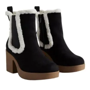 Torrid Shearling Trim Platform Bootie Size 8 Wide Width Shoes Black
