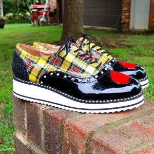 Torrid/Betsey Johnson Yellow Plaid Oxford Shoes Size 7.5WW (2904)