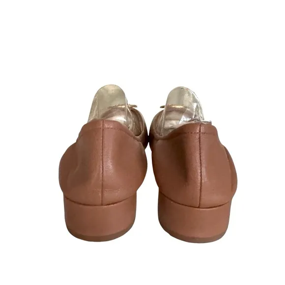 Tory Burch Benton British Tan Leather Flats Double T Logo Shoes Womens