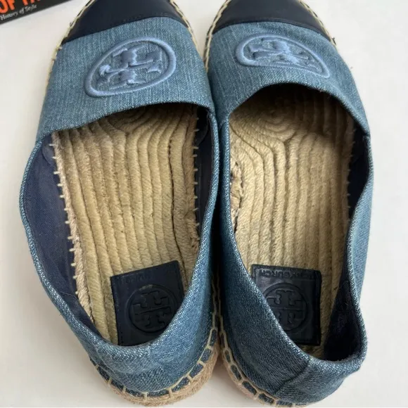 TORY BURCH Benton Slip On Platform Espadrille Flat 6 M Denim Navy Chambru