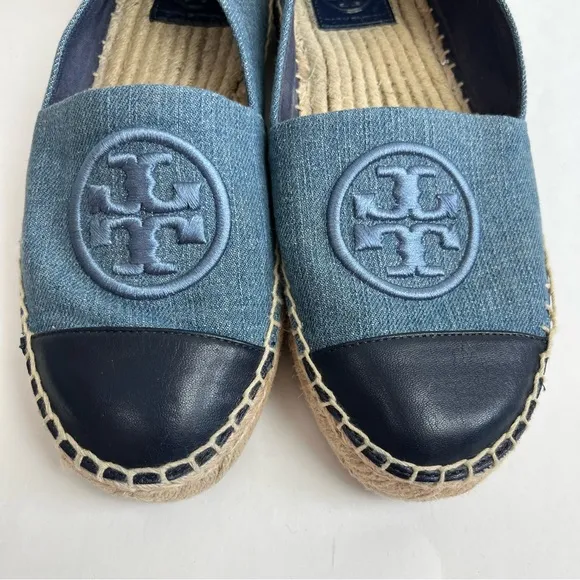 TORY BURCH Benton Slip On Platform Espadrille Flat 6 M Denim Navy Chambru