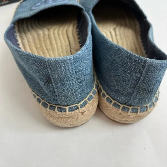 TORY BURCH Benton Slip On Platform Espadrille Flat 6 M Denim Navy Chambru