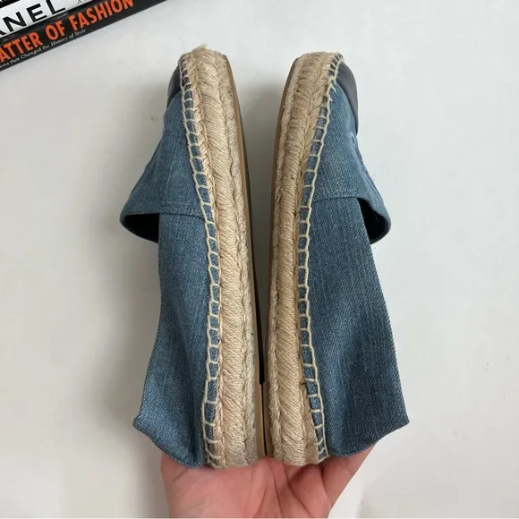 TORY BURCH Benton Slip On Platform Espadrille Flat 6 M Denim Navy Chambru
