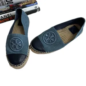 TORY BURCH Benton Slip On Platform Espadrille Flat 6 M Denim Navy Chambru