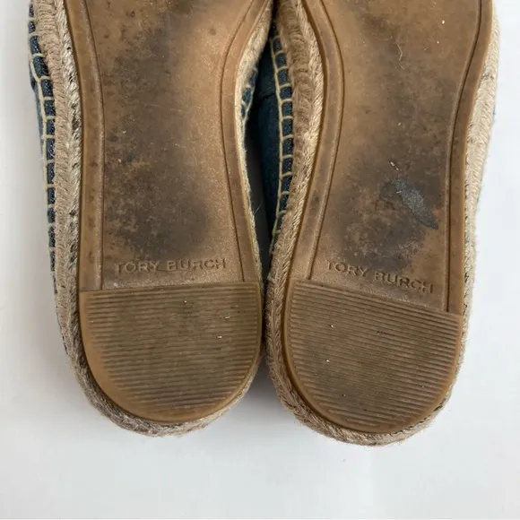 TORY BURCH Benton Slip On Platform Espadrille Flat 6 M Denim Navy Chambru