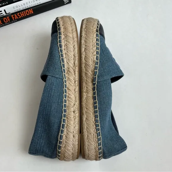 TORY BURCH Benton Slip On Platform Espadrille Flat 6 M Denim Navy Chambru