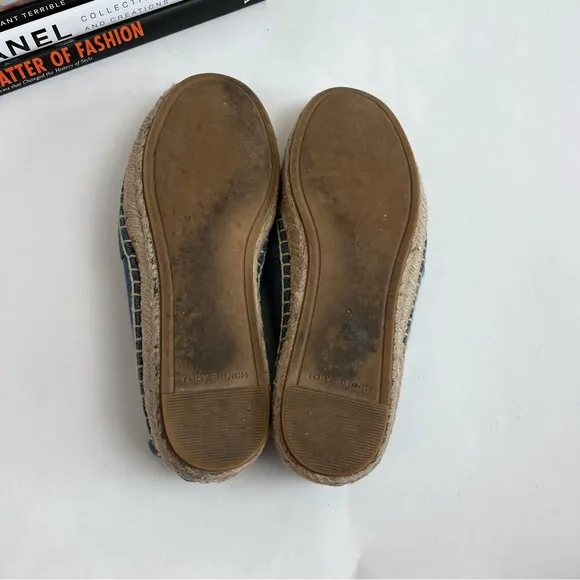 TORY BURCH Benton Slip On Platform Espadrille Flat 6 M Denim Navy Chambru