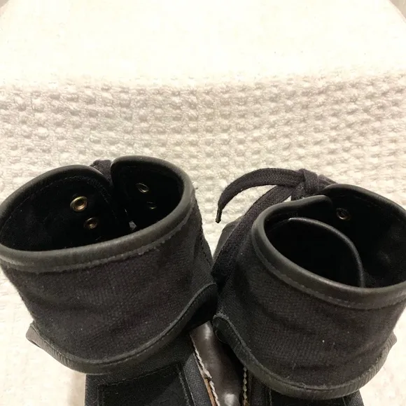TORY BURCH Black and gold Canvas Espadrille Wedge Heel Platform Lace Up Size 7B