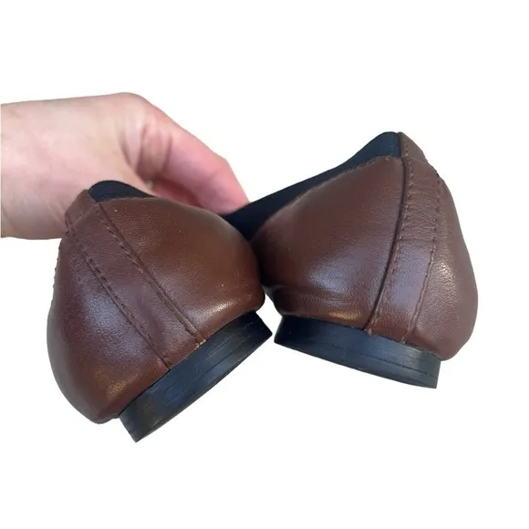Tory Burch Caroline black and brown leather logo ballet flat shoes size 6.5
