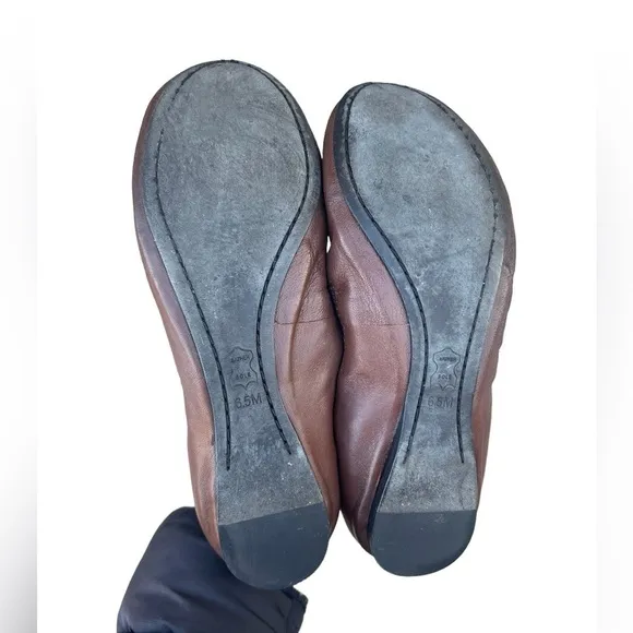 Tory Burch Caroline black and brown leather logo ballet flat shoes size 6.5