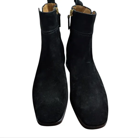 Tory Burch Everly Flat Black Logo Suede Ankle Boots... Size 9.5