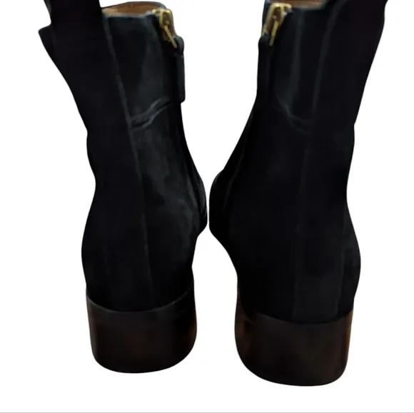 Tory Burch Everly Flat Black Logo Suede Ankle Boots... Size 9.5