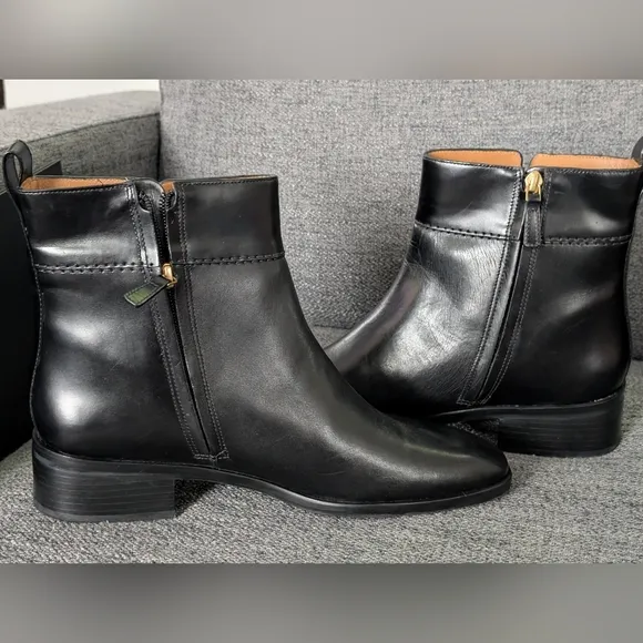 TORY BURCH EVERLY FLAT BOOTS ETRUSCO CALF LEATHER IN PERFECT BLACK