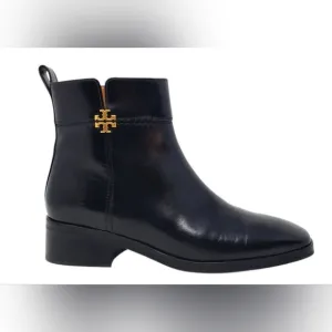TORY BURCH EVERLY FLAT BOOTS ETRUSCO CALF LEATHER IN PERFECT BLACK
