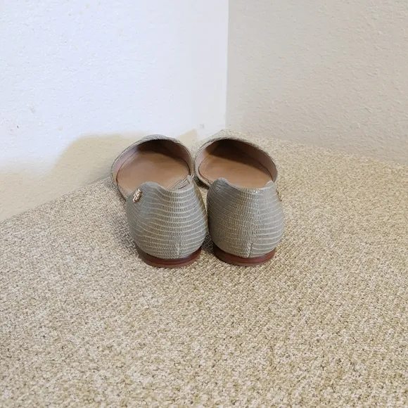 Tory Burch Gray Embossed Leather Flat Shoes