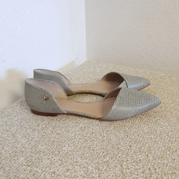 Tory Burch Gray Embossed Leather Flat Shoes