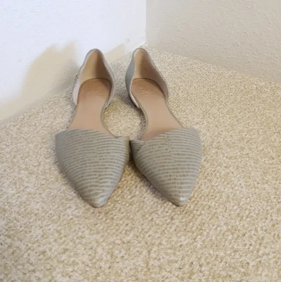 Tory Burch Gray Embossed Leather Flat Shoes