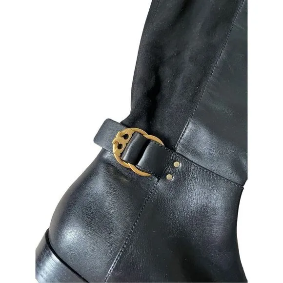 Tory Burch MARSDEN Stretch Riding Boots Flat Equestrian Boots 8.5 Over Knee Blac