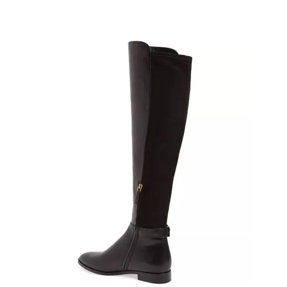 Tory Burch MARSDEN Stretch Riding Boots Flat Equestrian Boots 8.5 Over Knee Blac