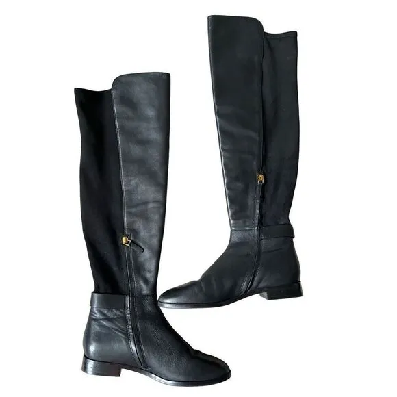 Tory Burch MARSDEN Stretch Riding Boots Flat Equestrian Boots 8.5 Over Knee Blac