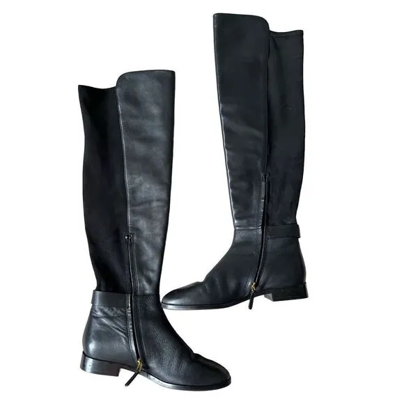 Tory Burch MARSDEN Stretch Riding Boots Flat Equestrian Boots 8.5 Over Knee Blac