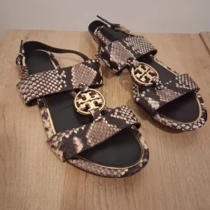 Tory Burch Metal Miller Two Band Sandal Snakeskin Print Gold T US 7.5
