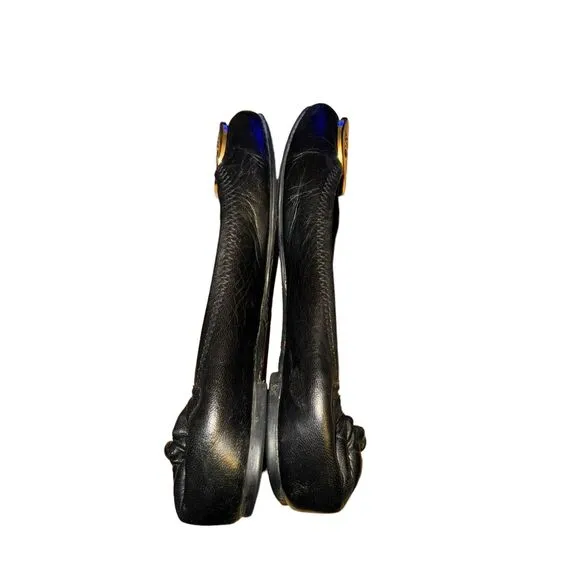 Tory Burch Minnie Travel Ballet Flat Women's Size 7 M Black Leather Slip On Shoe
