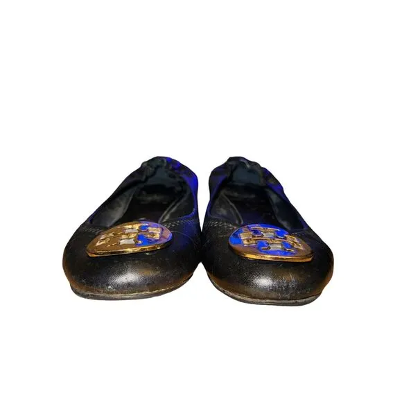 Tory Burch Minnie Travel Ballet Flat Women's Size 7 M Black Leather Slip On Shoe