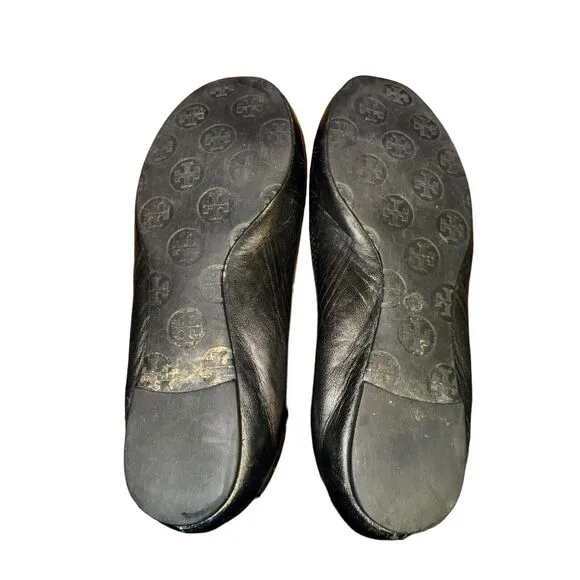 Tory Burch Minnie Travel Ballet Flat Women's Size 7 M Black Leather Slip On Shoe