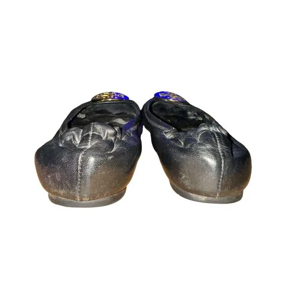 Tory Burch Minnie Travel Ballet Flat Women's Size 7 M Black Leather Slip On Shoe
