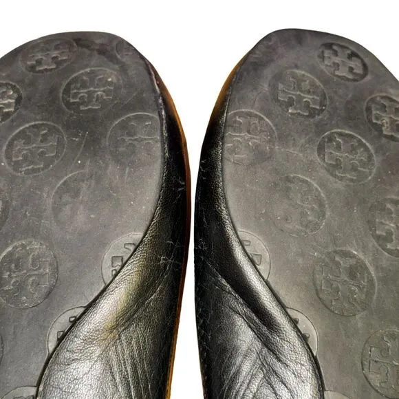Tory Burch Minnie Travel Ballet Flat Women's Size 7 M Black Leather Slip On Shoe