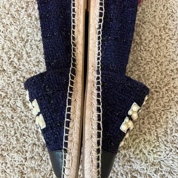 Tory Burch Pearl Logo Flat Espadrille Navy  Black Perfect Black size 8.5