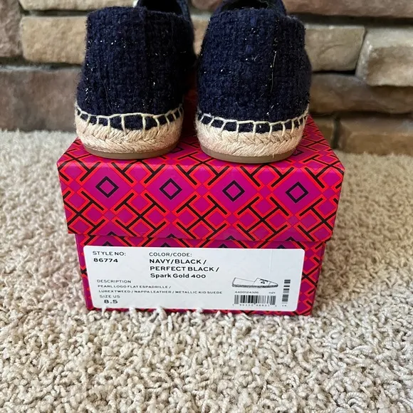 Tory Burch Pearl Logo Flat Espadrille Navy  Black Perfect Black size 8.5