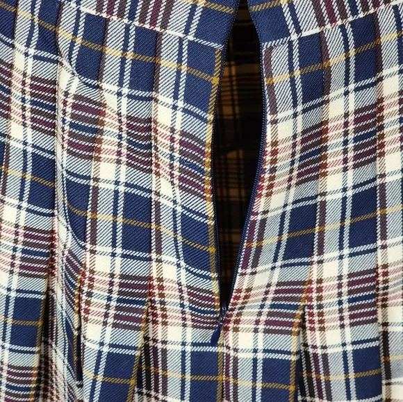 Tory Burch Plaid A-Line Skirt Size 14 Gold Chain Logo Preppy Academia Fall