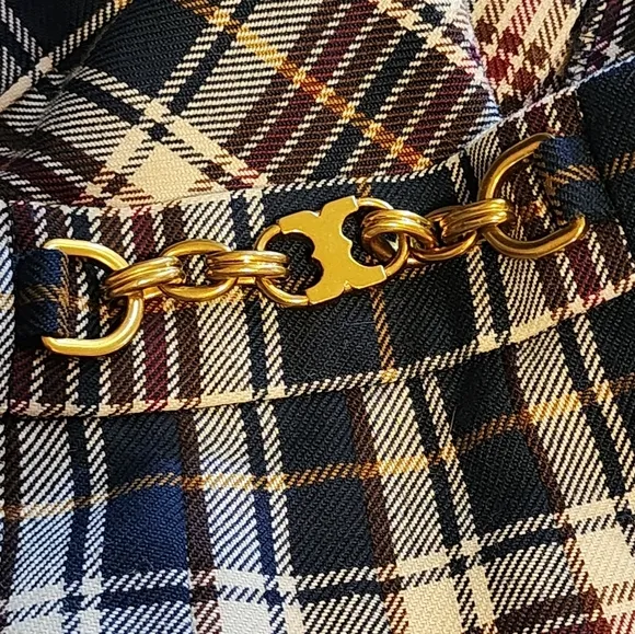 Tory Burch Plaid A-Line Skirt Size 14 Gold Chain Logo Preppy Academia Fall