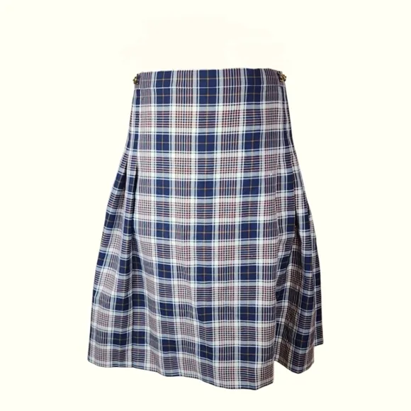Tory Burch Plaid A-Line Skirt Size 14 Gold Chain Logo Preppy Academia Fall