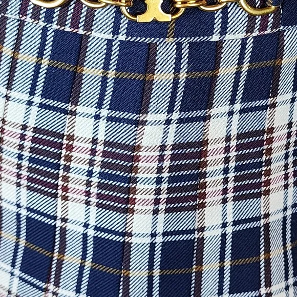 Tory Burch Plaid A-Line Skirt Size 14 Gold Chain Logo Preppy Academia Fall
