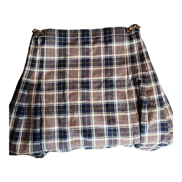 Tory Burch Plaid A-Line Skirt Size 14 Gold Chain Logo Preppy Academia Fall