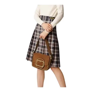 Tory Burch Plaid A-Line Skirt Size 14 Gold Chain Logo Preppy Academia Fall