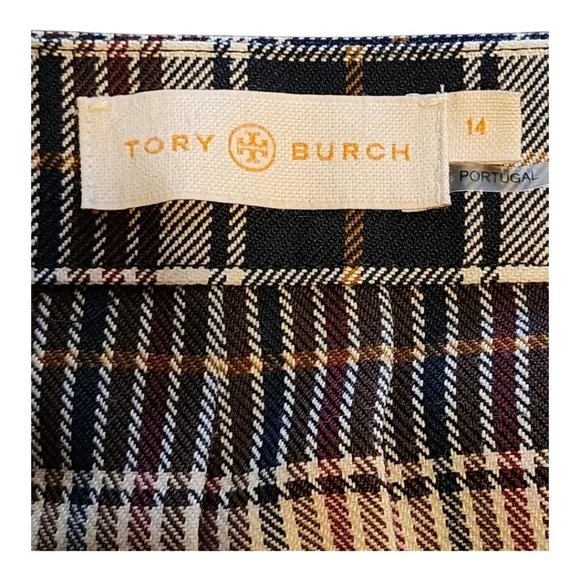 Tory Burch Plaid A-Line Skirt Size 14 Gold Chain Logo Preppy Academia Fall