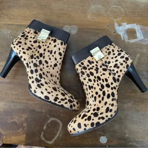 Tory‎ Burch Priscilla Calf Hair Leopard Print Ankle Boots Ladies size 9.5