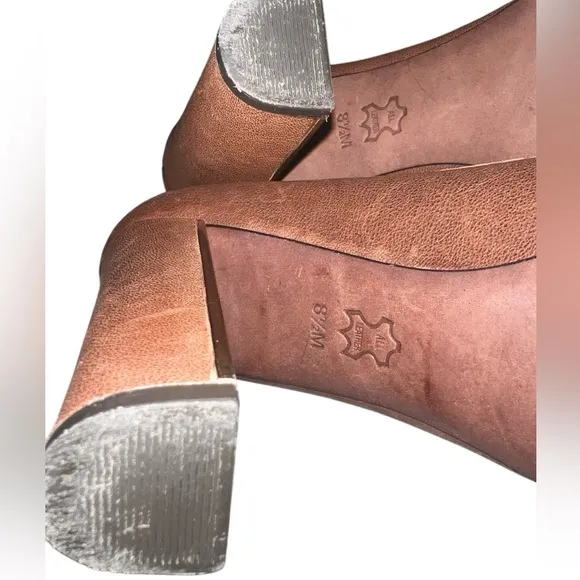 {Tory Burch Quentin Landed Capra Peep Toe Leather Heels Fig Brown Size 8.5}