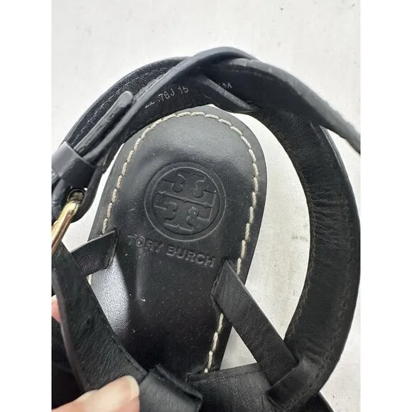 Tory Burch Sandal Women 6.5 M Leather Gladiator Bow Flat Ankle Strap Party Core