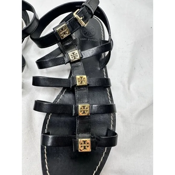Tory Burch Sandal Women 6.5 M Leather Gladiator Bow Flat Ankle Strap Party Core