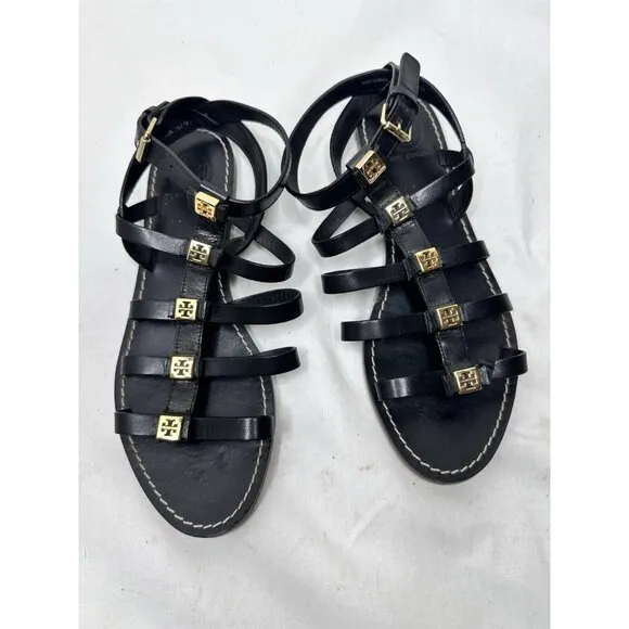 Tory Burch Sandal Women 6.5 M Leather Gladiator Bow Flat Ankle Strap Party Core