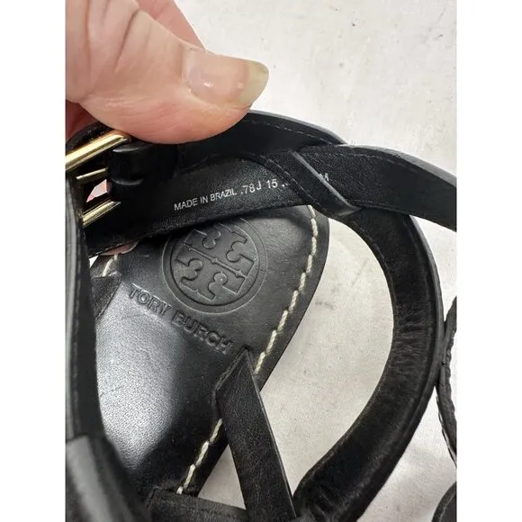 Tory Burch Sandal Women 6.5 M Leather Gladiator Bow Flat Ankle Strap Party Core