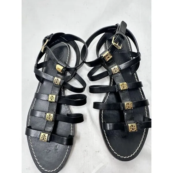Tory Burch Sandal Women 6.5 M Leather Gladiator Bow Flat Ankle Strap Party Core