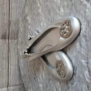 Tory Burch Silver Slip On Shoes, Women's Size 8 or 9, Great Condition