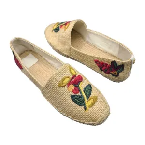 Tory Burch Sz 10 Women Raffia Flat Espadrilles Shoes Straw Natural Flower New